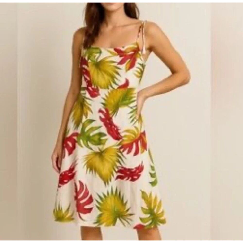 House of Harlow Midi Dress Size XS Linen-Blend Cut Out Smocked Back Bead Tassels